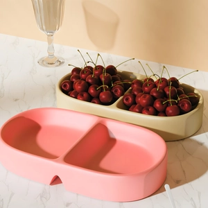 Dual-compartment silicone oval tray molds for DIY resin fruit plate or pet bowl sets