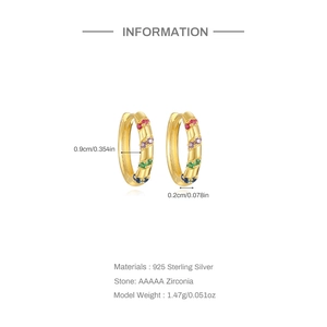 Detailed size and material specification chart for gold-plated silver zircon earrings