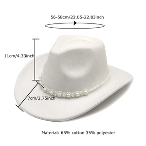 White western cowboy hat with pearl decorative band and size specifications displayed