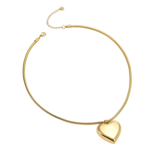 Minimalist gold heart pendant necklace with sleek snake chain made of titanium steel