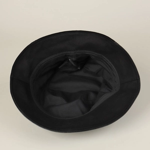 Detail of cotton sun hat interior showing adjustable drawstring and smooth inner lining