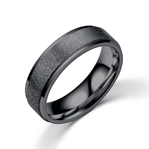 Detail of matte black frosted surface and polished mirror edges on titanium steel ring