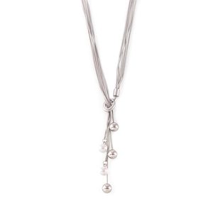Multi-layer silver stainless steel fringe necklace with imitation pearls and OT buckle