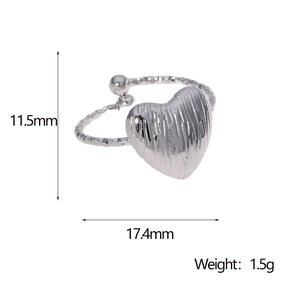 Vue détaillée des dimensions de la bague coeur avec une hauteur de 11,5mm et largeur 17,4mm