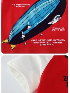 T-shirt enfant à manches contrastées avec motif de dirigeable bleu et coton doux