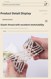 Close-up of flexible pearl hair comb showing high elasticity and stretchable beaded design
