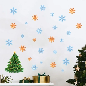 Adesivi murali albero di Natale con fiocchi di neve blu e oro per decorazioni festive