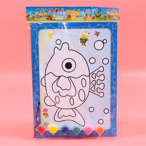 Kids DIY acrylic painting set with fish pattern board, 6 colors, and brush on pink background