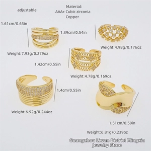 Detailed grid showing five 18K gold plated copper rings with AAA+ cubic zirconia inlays