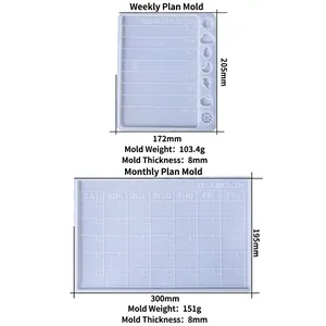 Weekly and monthly planner silicone molds set for resin casting in translucent blue