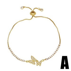 Adjustable golden butterfly bracelet with cubic zirconia paving and sliding clasp design