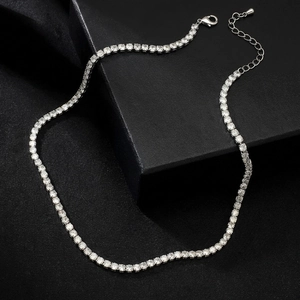Classic silver-toned tennis necklace with zircon stones and adjustable lobster clasp