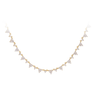 Elegant S925 sterling silver gold necklace with sparkling triangular stone clusters