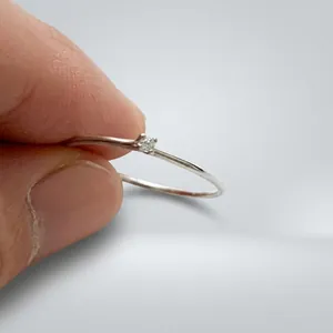 925 Sterling Silver Ring Minimalist Ultra Thin Dainty Cubic Zirconia Solitaire Sparkle Fashion Jewelry For Women