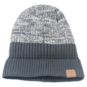 Winter fleece-lined knit beanie for men and women featuring a two-tone marl grey texture
