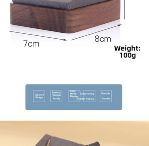 Solid wood jewelry display base with gray velvet lining measuring 7cm x 8cm for pendants
