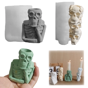 Skeleton Skull Silicone Mold DIY Candle Making Plaster Candlestick Holder Halloween Gothic Decor Thinking Skull Triple Skull