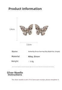 Specifiche del copriorecchio a farfalla in zircone con dimensioni 2,4cm e peso di 3,8 grammi