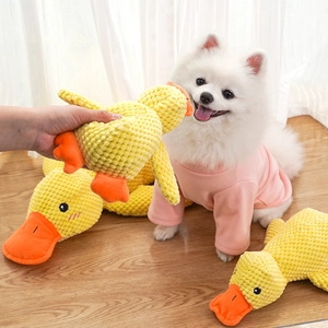 Giocattolo di peluche a forma di papera per cani con pomeria in velluto di mais