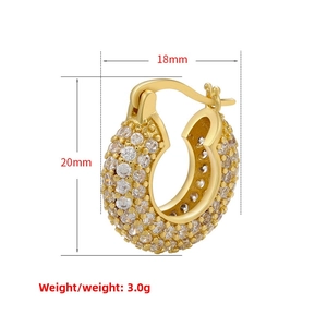Detail view of 18K gold plated U-shape hoop earrings with micro-set zircon stones