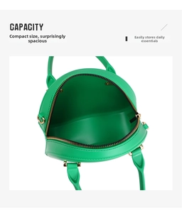 Top view of green round jelly bag showing spacious interior capacity and metal zipper