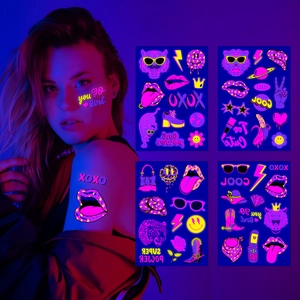 Autocollants De Tatouage Temporaires Fluorescents À Transfert D'eau Imperméables UV Glow Neon Style Y2K Preppy Pour Fête