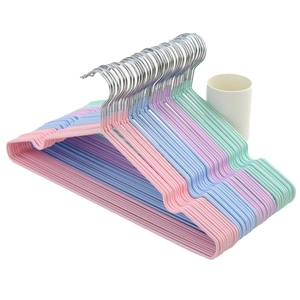 Durable non-slip metal clothes hangers in macaron colors for organized closet storage