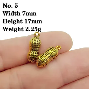 Detailed view of 7x17mm vintage gold peanut pendant with textured metal finish