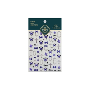 Adesivi per unghie 3D vintage con fiocchi viola, croci d'argento e motivi floreali