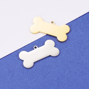 Polished gold and silver bone shaped metal pendants for DIY pet jewelry tags