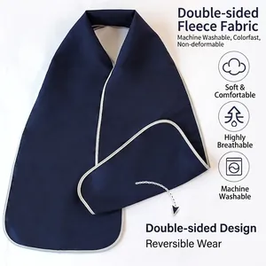 Waterproof adult bib in navy blue fleece with gray edging for elderly mealtime protection