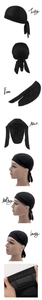 Detail view of black mesh durag showing breathable fabric and long adjustable straps