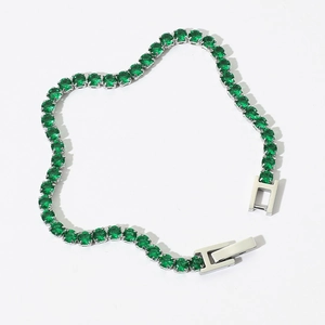 Geometric emerald green zircon tennis bracelet in polished stainless steel for women