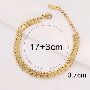 Golden titanium steel Cuban chain bracelet with horizontal stripes and 17+3cm extension