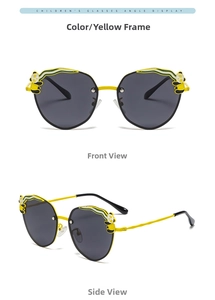 Close-up of yellow bear polarized sunglasses for kids with panda cartoon temples