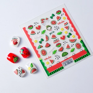 5D embossed watermelon nail stickers featuring fruit slices and heart patterns FEB-346