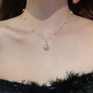 Irregular pearl pendant necklace with minimalist silver chain for women stylish look