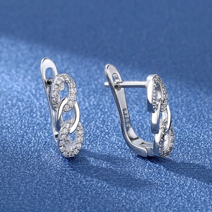 S925 sterling silver hoop earrings with triple-link chain design and cubic zirconia