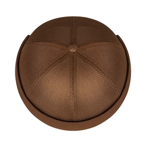Breathable mesh docker cap in brown, featuring six-panel stitch and adjustable retro style