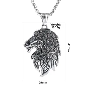 Detailed view of Viking lion pendant with Celtic patterns measuring 41mm by 29mm