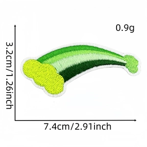 Macro detail of green rainbow embroidered patch with size 7.4cm x 3.2cm and 0.9g weight
