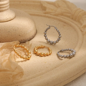 Minimalist beaded hoop earrings in gold and silver finish with matte and polished beads