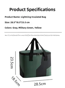 Detailed dimension guide of 28.5x18.5x23.5cm for the insulated lunch bag with handle