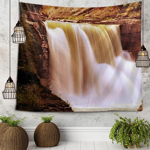 Artistic golden waterfall landscape tapestry for living room wall decoration