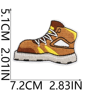 Detailed embroidery patch of an outdoor boot with 7.2cm by 5.1cm dimension labels