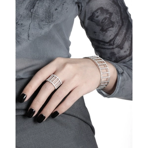 Modern S925 sterling silver hollow ring and bracelet set with full pavé diamonds