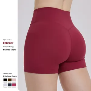 Women's High Waisted Yoga Shorts Seamless Ribbed Workout Biker Shorts Tummy Control Butt Lifting Gym Sport Bottoms