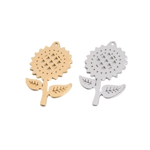Golden and silver stainless steel sunflower pendants for DIY jewelry making 31x50mm