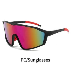 Outdoor cycling sports sunglasses with oversized colorful PC lenses and black red frame