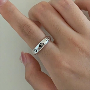Anello In Argento Sterling 925 Inciso Nuvola Sole Meteo Regolabile Stile Coreano Minimalista Gioielli Donna